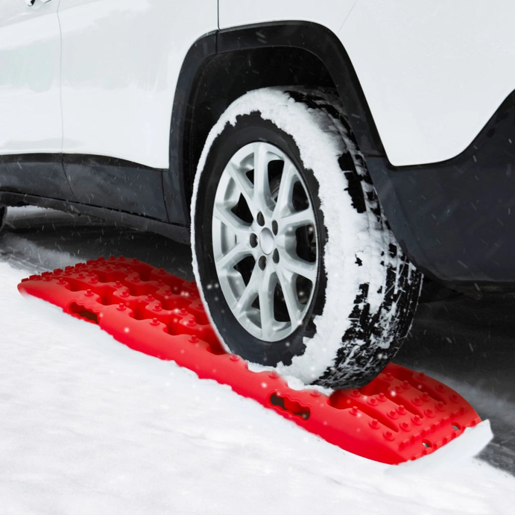 2 Tavole di recupero per fuoristrada, Piastre di trazione per liberare veicoli da neve sabbia 107x31x7cm Rosso-Accessori per veicoli