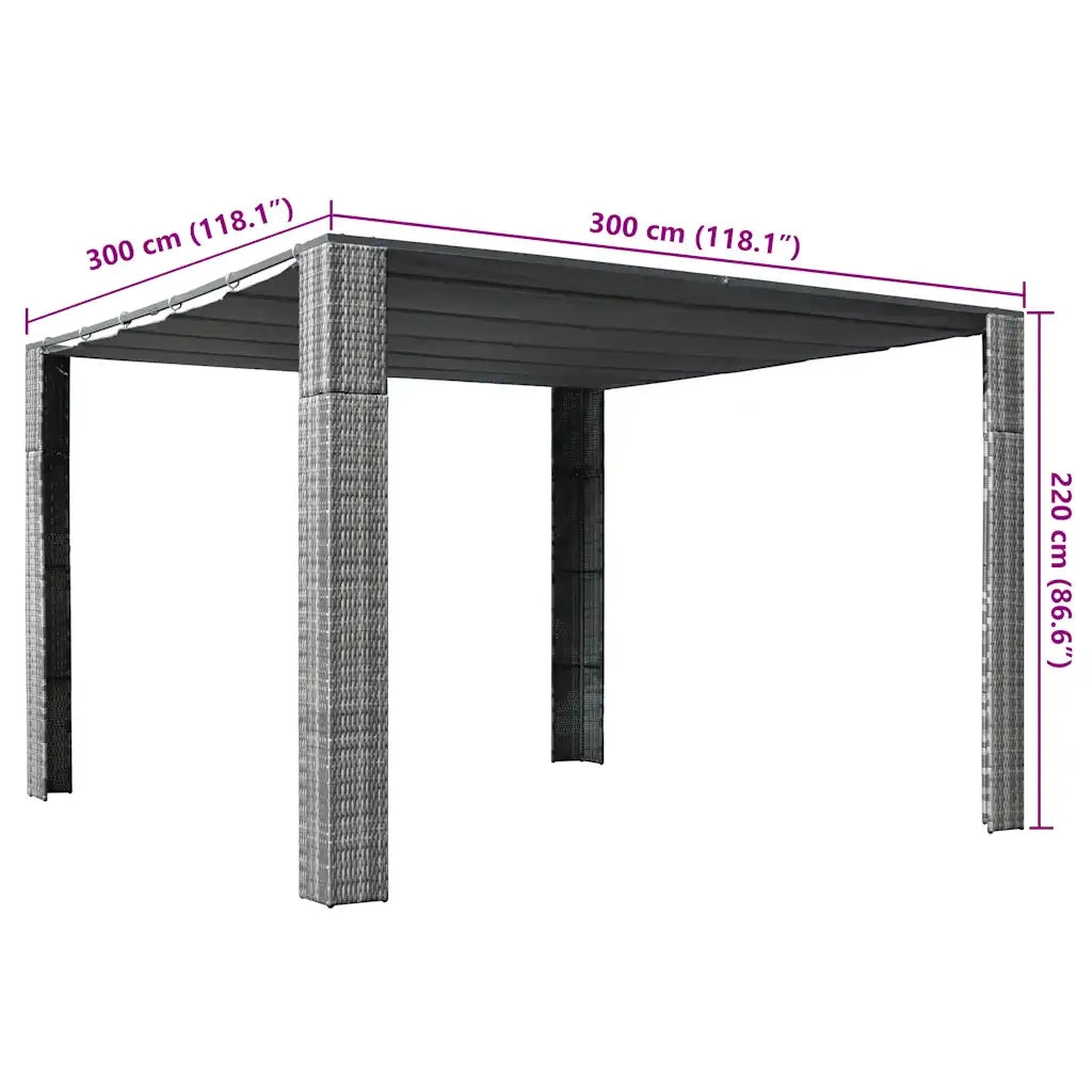 Gazebo con Tetto in Polyrattan 300x300x220cm Grigio e Crema 44818
