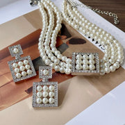 Collana e orecchini fatti a mano con zirconi, diamanti e perle, regalo di Natale o di compleanno.