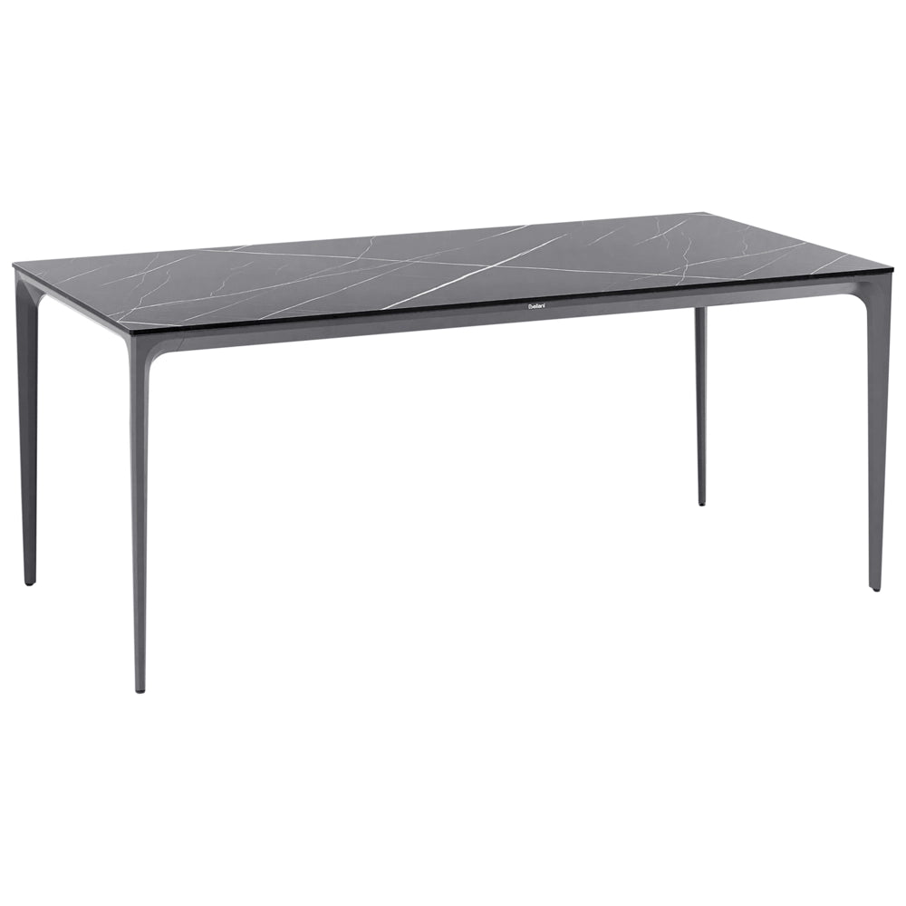 Tavolo da pranzo da giardino Piano in HPL marmo nero Telaio in alluminio grigio scuro Resistente ai raggi UV all'acqua e alla ruggine Stile moderno del patio esterno