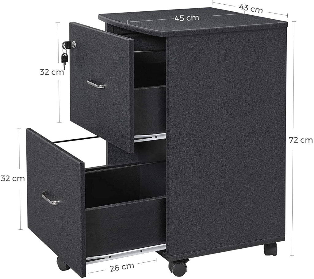 Cassetta da ufficio mobile con serratura 2 cassetti sistema di bloccaggio con rotelle guide di sospensione regolabili 72 cm granito nero 12_0000354