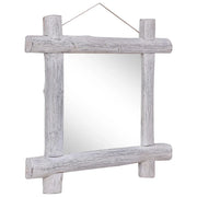 Specchio con Tronchi Bianco 70x70 cm Legno Massello di Recupero 283932