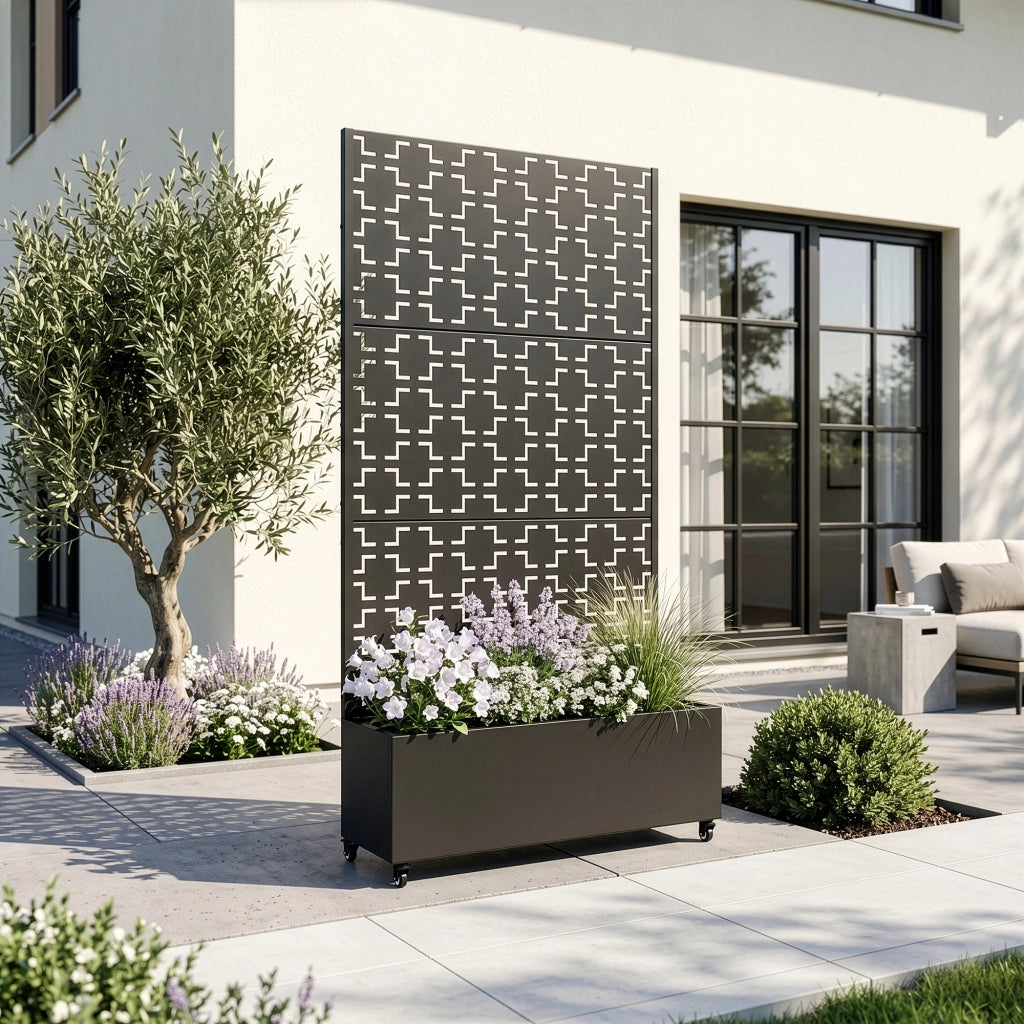 Fioriera con Spalliera Aaskis a Rotelle in Acciaio 190 x 82 x 38 cm - Nero casa.pro