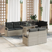 Set di Divani da Giardino 9 Pezzi con Cuscini Grigio Chiaro Rattan Poli