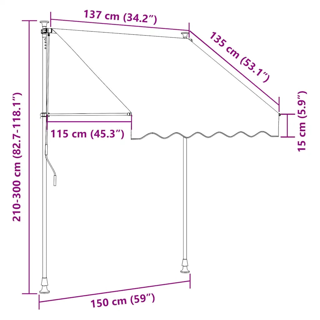 Tenda da Sole Retrattile Manuale con LED 150 cm Crema 145870