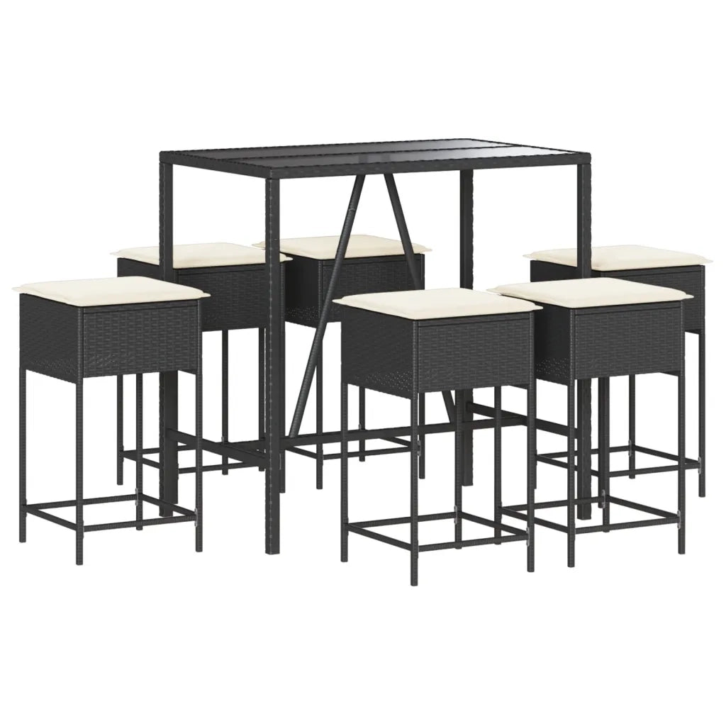 Set Bar da Giardino 7 pz con Cuscini in Polyrattan Nero 3261467