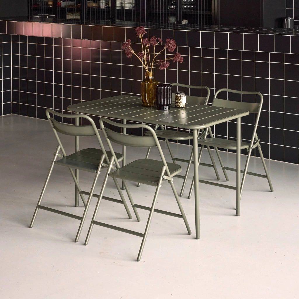 Set tavolo da giardino bistrot in acciaio con 4 sedie pieghevoli,