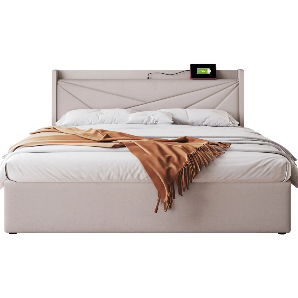 letto imbottito cotone lino beige 160x200 cm