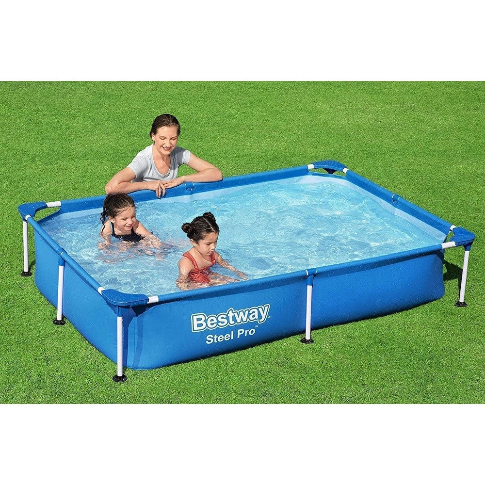 Trade Shop - Piscina Con Bordi Rettangolare 1200 Lt Fuori Terra Steel Pro 221x150x43cm 56401 -