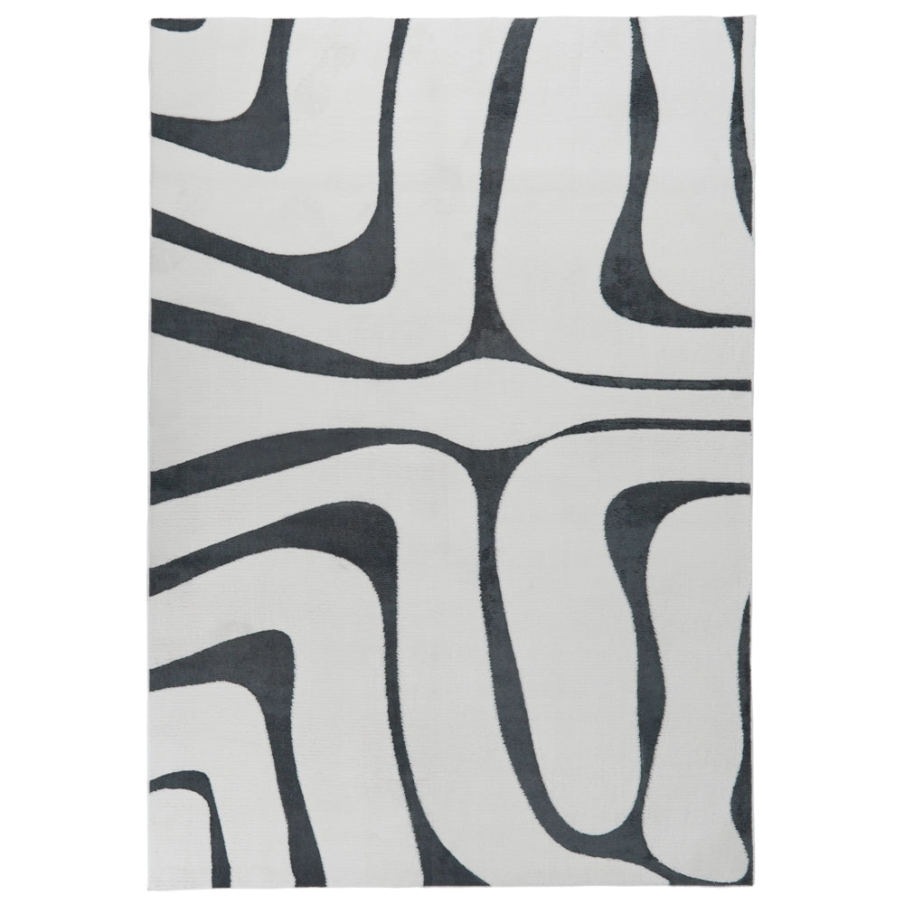 Tappeto da Soggiorno Moderno Rettangolare Jacquard 160 x 230 cm a Pelo Alto Grigio e Bianco con Retro in Poliestere