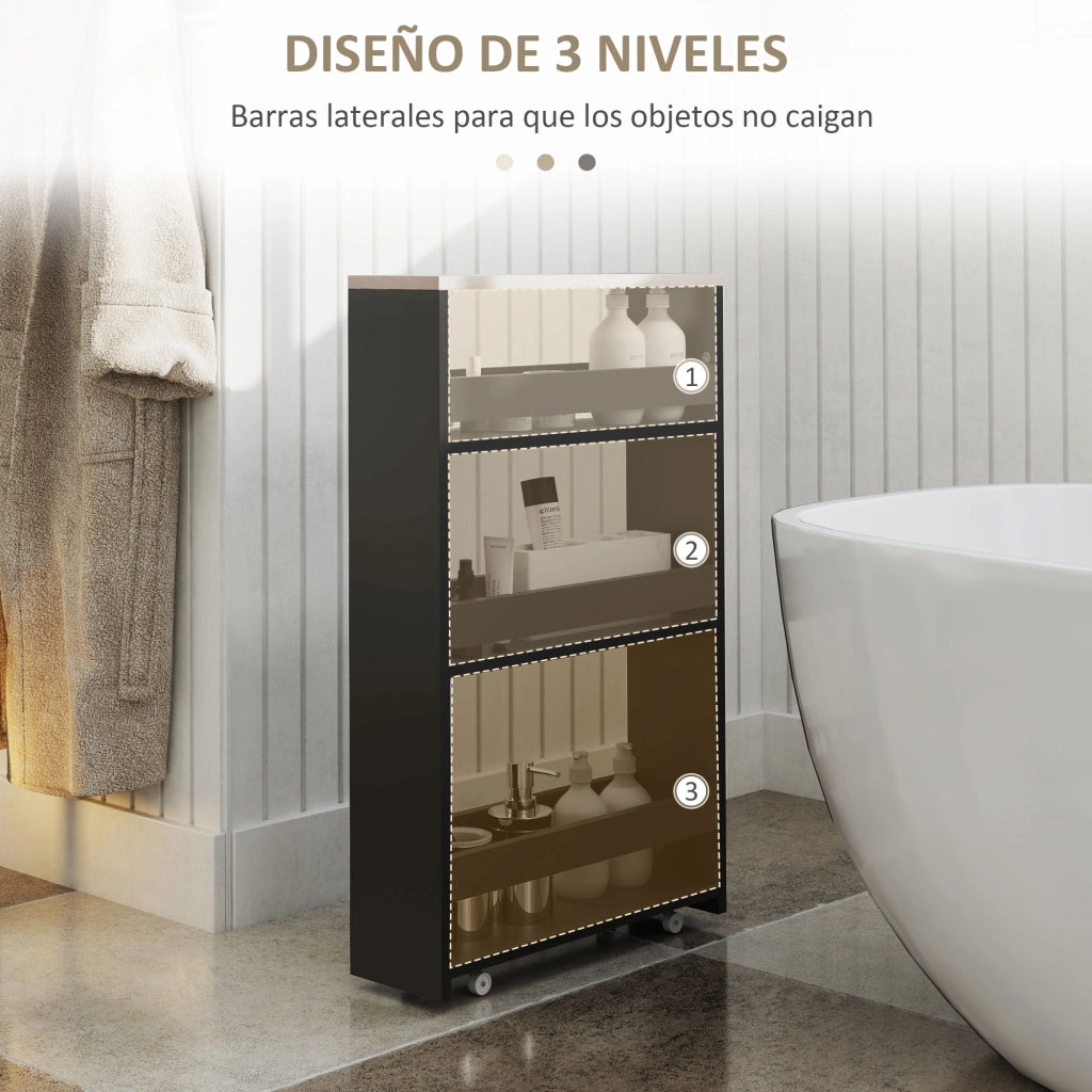 Carrello Portautensili da Cucina a 3 Ripiani ¨C zephmum ¨C Nero 48x15x80 cm