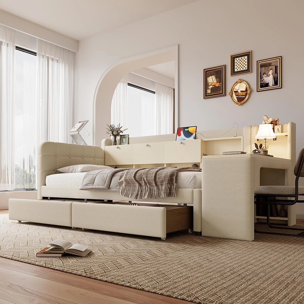 Divano letto 90x200cm?- Xylo - scrivania USB lino beige