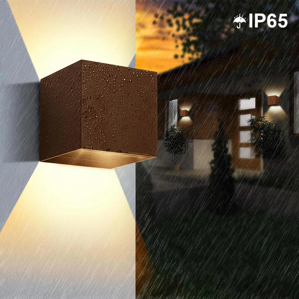 Applique LED cubo Marrone da Esterno 12W LED Lampada Parete IP65 Impermeabile fascio di Luce Regolabile LED CCT da 3000K a 6000K