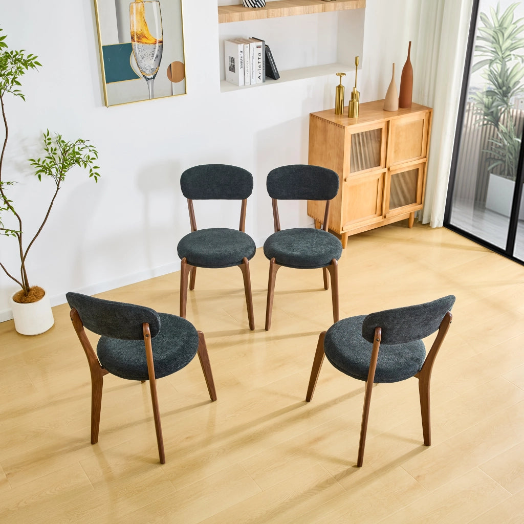 Sedie da pranzo moderne, 2 pezzi in lino nero con struttura in metallo e seduta confortevole