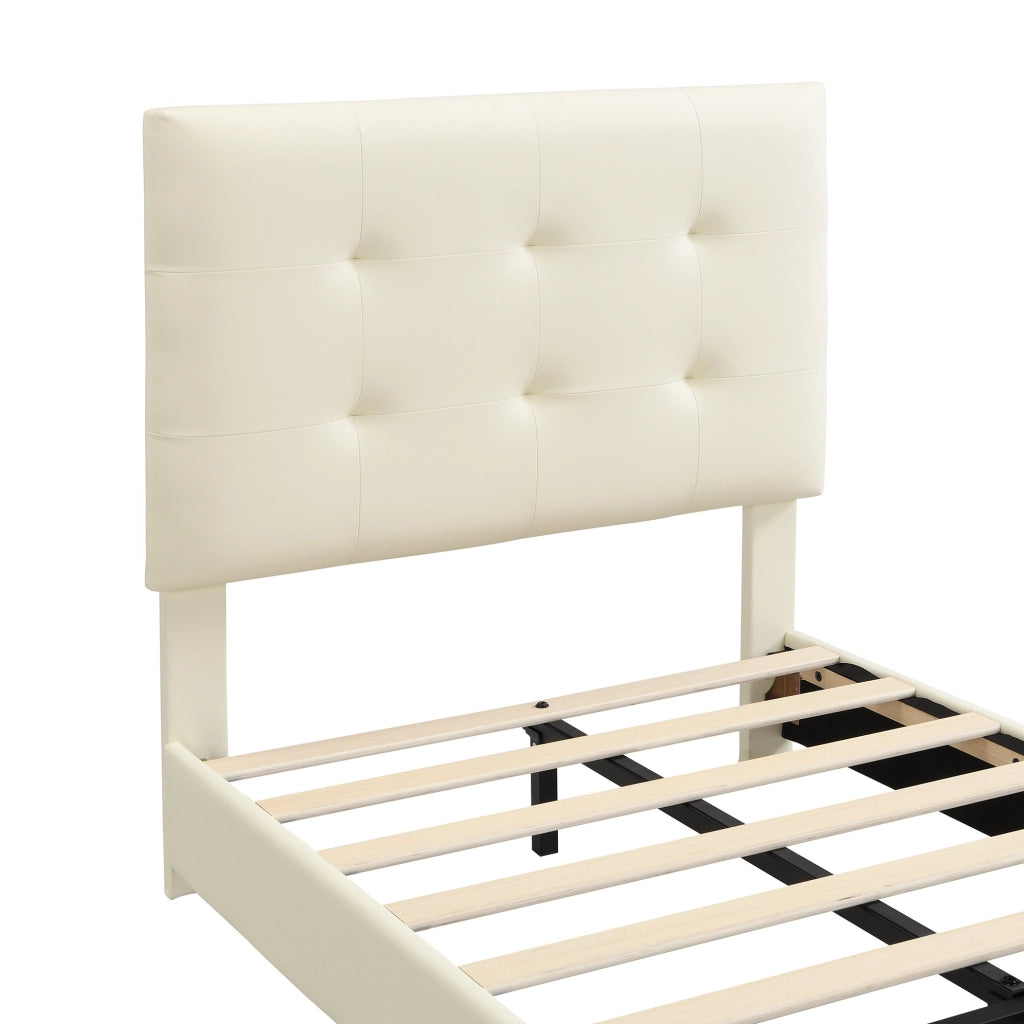 Polsterbett per bambini 90x200 cm con testiera a forma di biscotto; beige