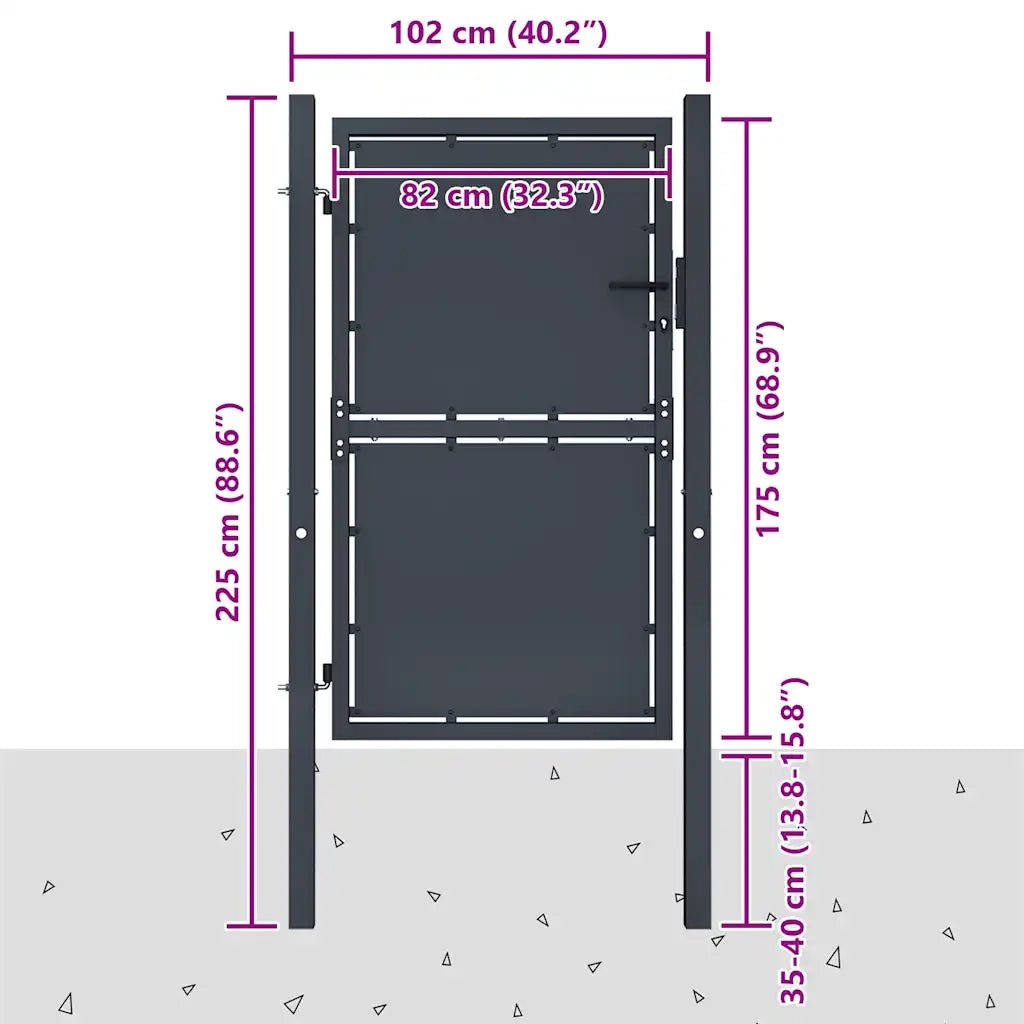 Cancello per Giardino in Acciaio 100x175cm Antracite cod mxl 51797
