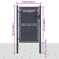 Cancello per Giardino in Acciaio 100x175cm Antracite cod mxl 51797