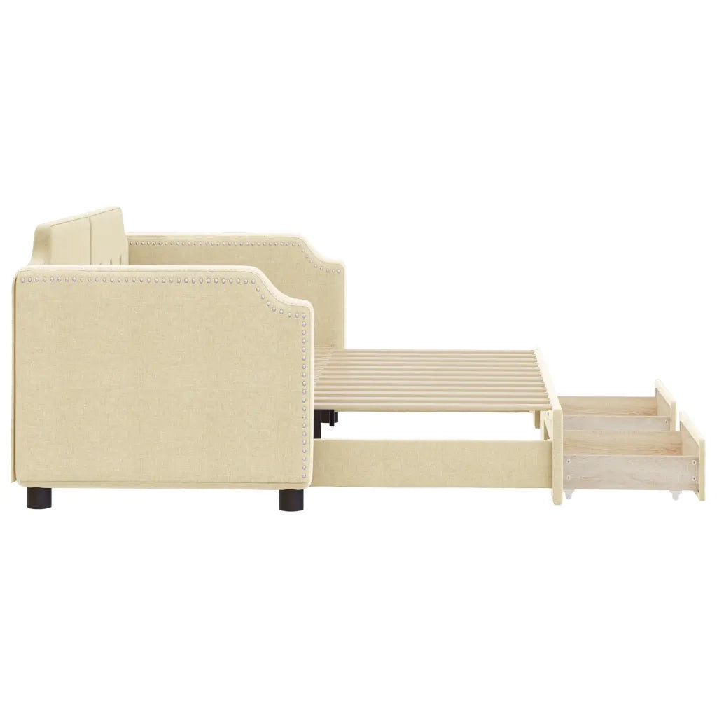 Divano Letto Estraibile con Cassetti Crema 80x200 cm in Tessuto 3197669