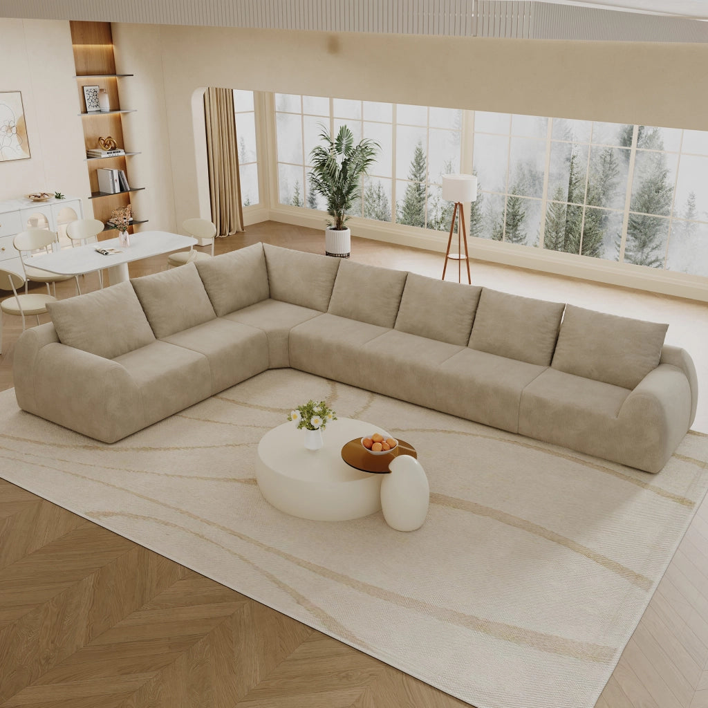 Divano angolare 401 cm senza struttura in tessuto chenille cachi