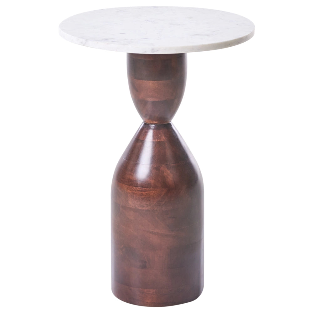 Tavolino con base in legno di mango marrone e piano in marmo Moderno soggiorno rotondo decorativo
