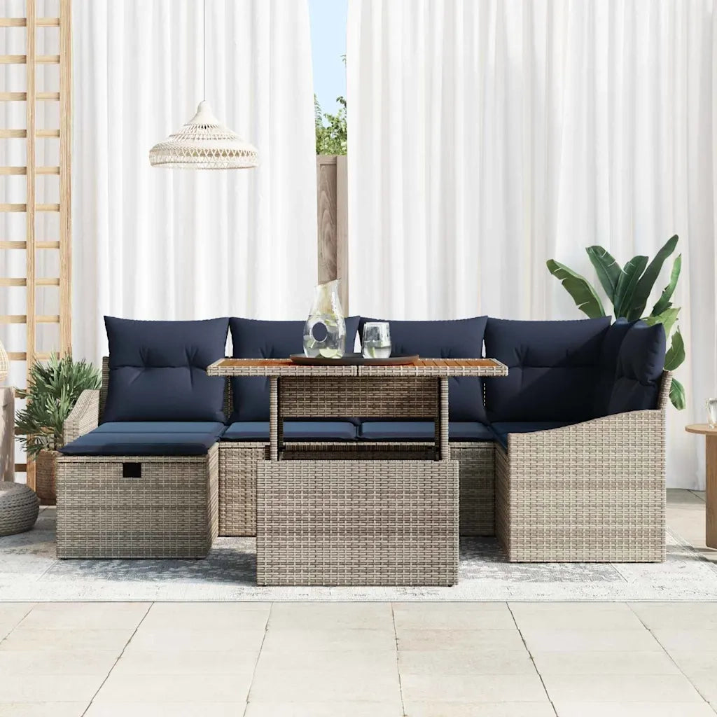Set Divano da Giardino 7 pcs Grigio polyrattan