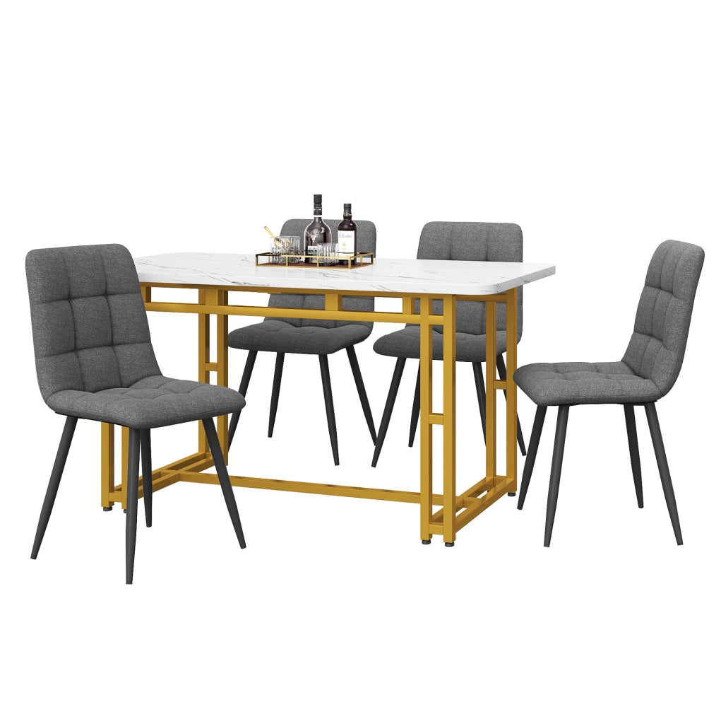 Tavolo da pranzo con 4 sedie 120x70 cm; moderno per cucina e soggiorno; MDF e lino grigio