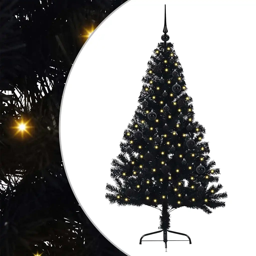 Albero di Natale Artificiale-Albero Natalizio con luci integrate Nero 150 cm PVC 321482
