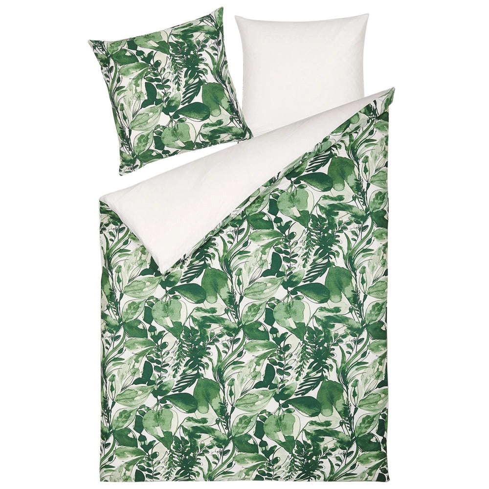 Set copripiumino e federa in misto cotone verde e bianco 155 x 220 cm con stampa a foglie moderna Boho camera da letto