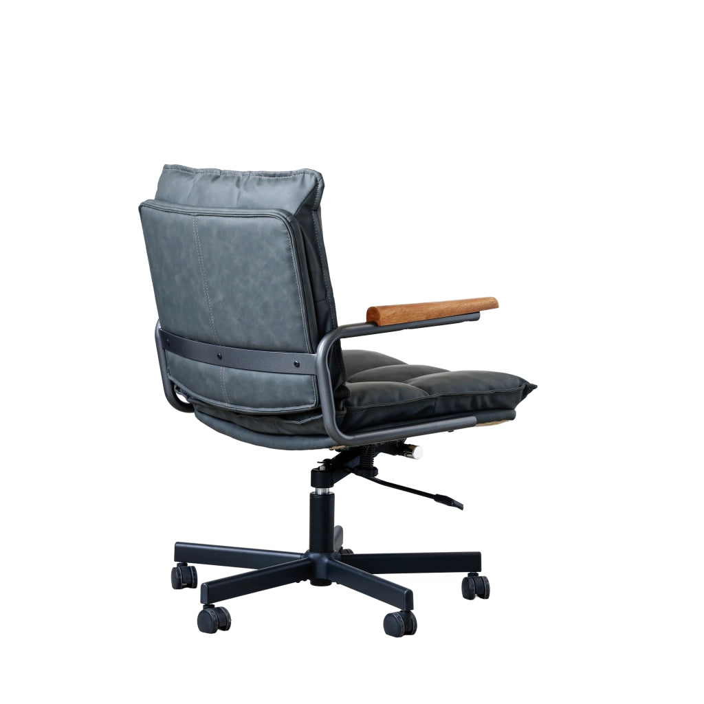 Sedia da ufficio ergonomica girevole in similpelle con altezza regolabile e base in metallo nero