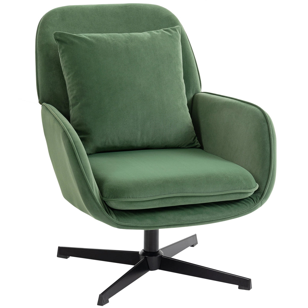 Poltrona da Salotto Girevole con Cuscino Lombare e Rivestimento in Tessuto Effetto Velluto, Verde