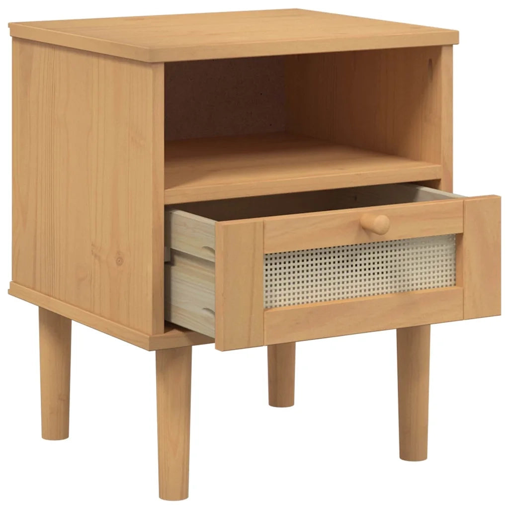 Comodino SENJA Marrone Aspetto Rattan 40x35x48 cm in Legno Pino 358010