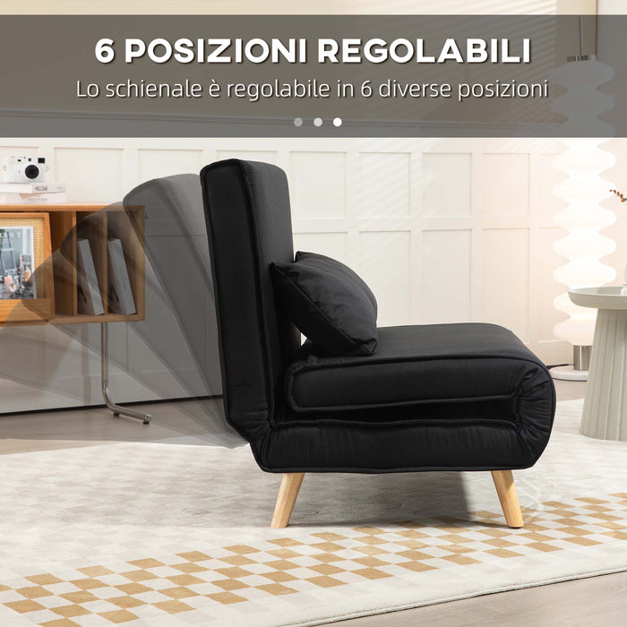 Poltrona Letto con Schienale Reclinabile su 6 Posizioni 94x78x80 cm in Tessuto Nero