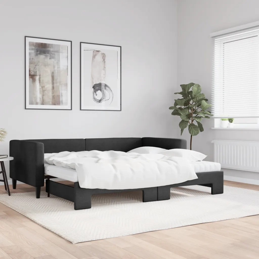 Divano Letto Estraibile con Materassi Nero 90x200 cm in Tessuto 3196598