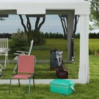 Gazebo da Giardino 4x3 m con Zanzariera e 2 Ingressi, in Metallo e PE, Bianco e Nero