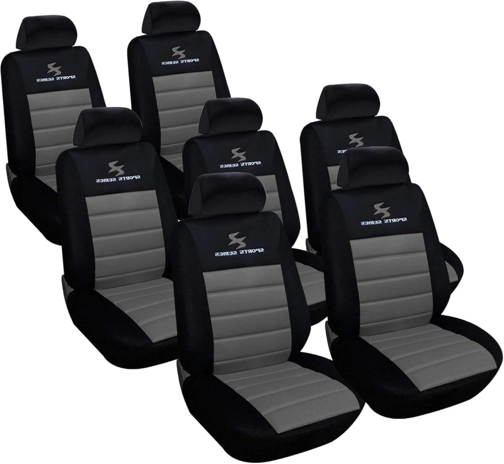 Set Coprisedili Auto 7 Posti Seat Cover Protezioni Universali per Macchina Tessuto Poliestere Nero