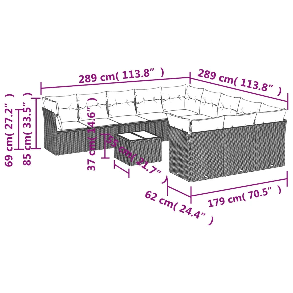 Set Divani da Giardino 12 pz con Cuscini Beige in Polyrattan
