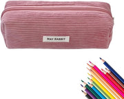 Etui per ragazze, etui per ragazze, portatile per adolescenti, etui di corduroy con chiusura a raccordo per scuola e ufficio (rosa)