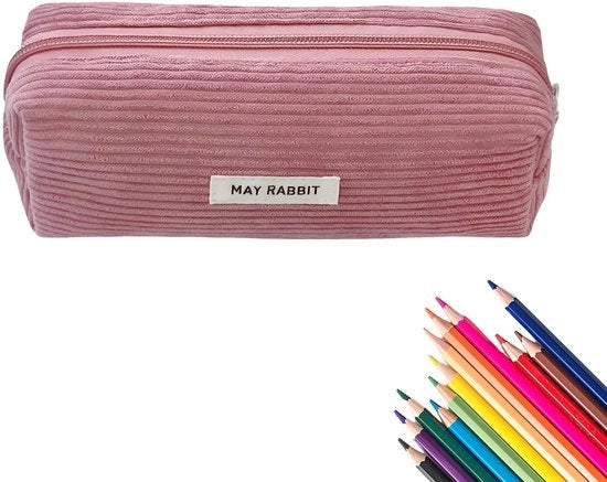 Etui per ragazze, etui per ragazze, portatile per adolescenti, etui di corduroy con chiusura a raccordo per scuola e ufficio (rosa)