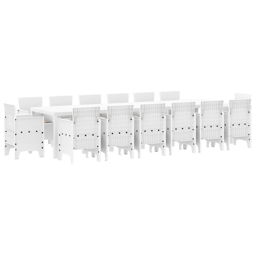 Set da pranzo da giardino  15 pezzi con cuscini Bianco Polyrattan