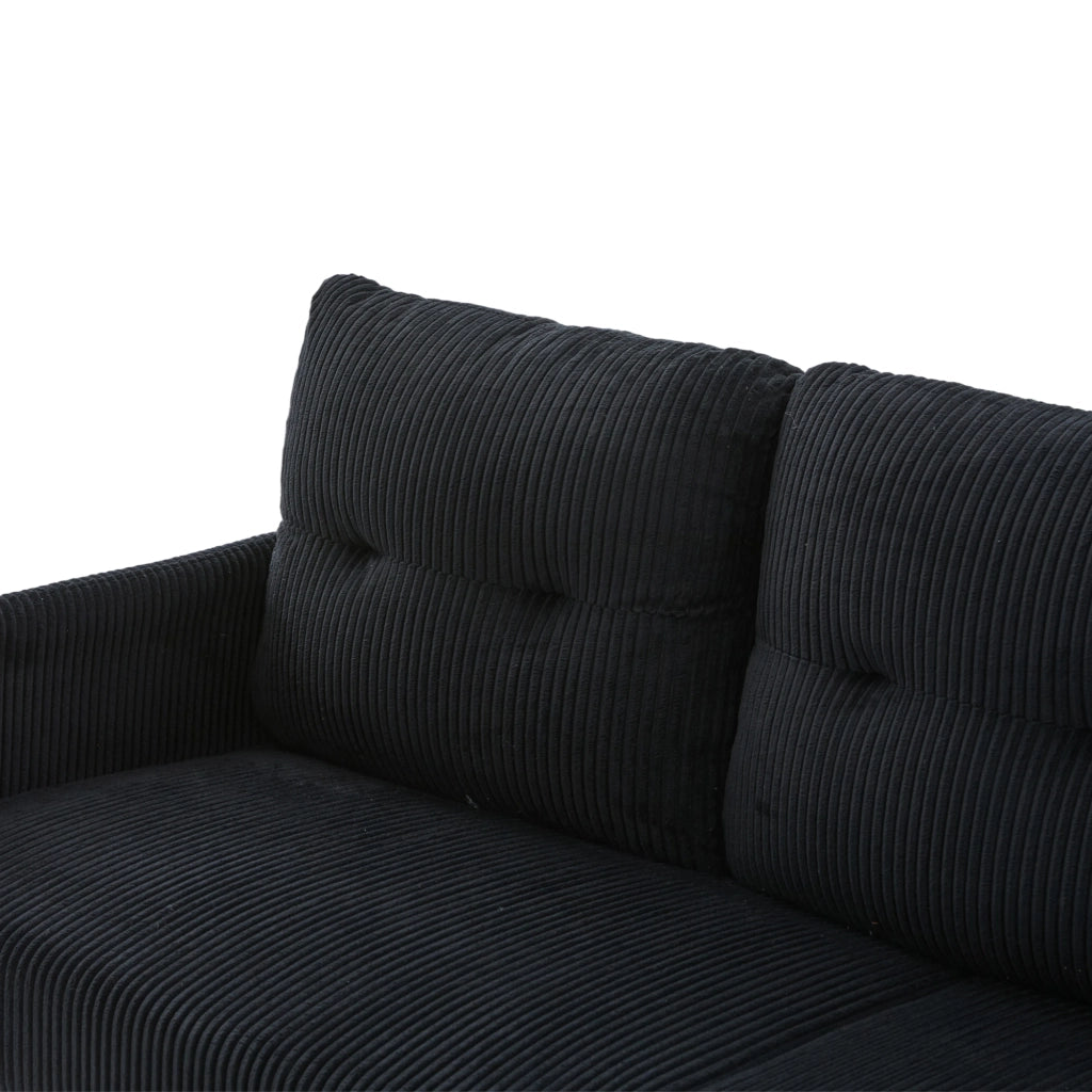Divano lineare 3 posti con tasca laterale in velluto a coste Nero 171 × 72 × 80 cm
