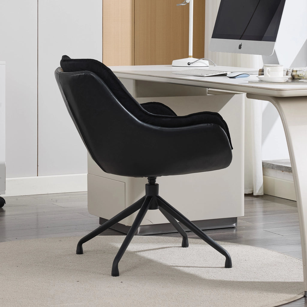 Poltrona girevole in ecopelle con seduta ergonomica e schienale avvolgente base in metallo nero 69 × 65 × 46 cm