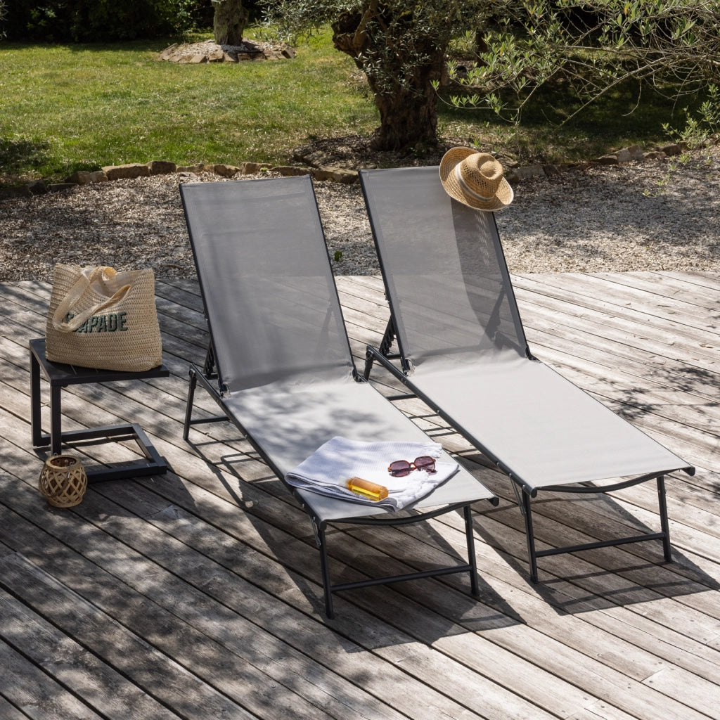 Set di 2 lettini pieghevoli SICILIA in textilene grigio - struttura antracite