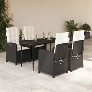 Set da Pranzo da Giardino 5 pz Nero con Cuscini in Polyrattan 3212293