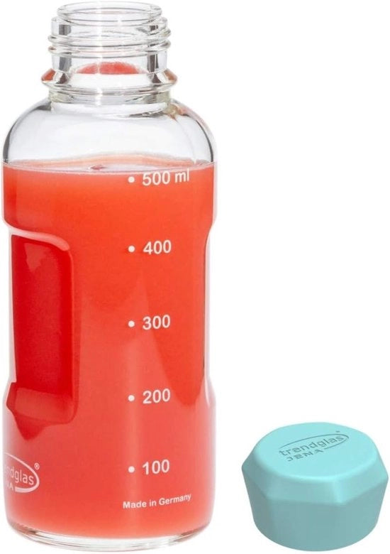 Bottiglia di vetro / bottiglia da portare da borosilicato con scala - chiusura blu, 500 ml
