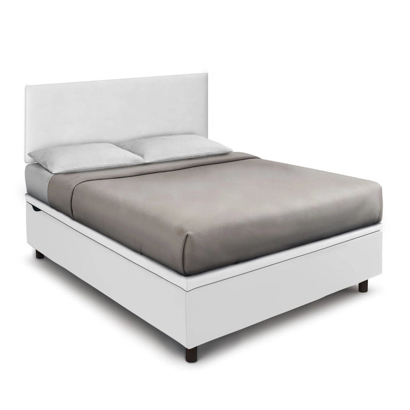 Letto imbottito Matrimoniale 180x200 cm Flat - Bianco,Similpelle,Contenitore