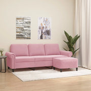 Divano a 3 Posti con Poggiapiedi rosa 180 cm in Velluto 3201218