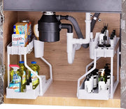 Set di 2 organizzatori per sotto il lavandino, organizzatore a doppio strato L per sotto il lavandino e archiviazione, organizzatore per archiviazione sotto il piano di lavoro per cucina, bagno - bianco