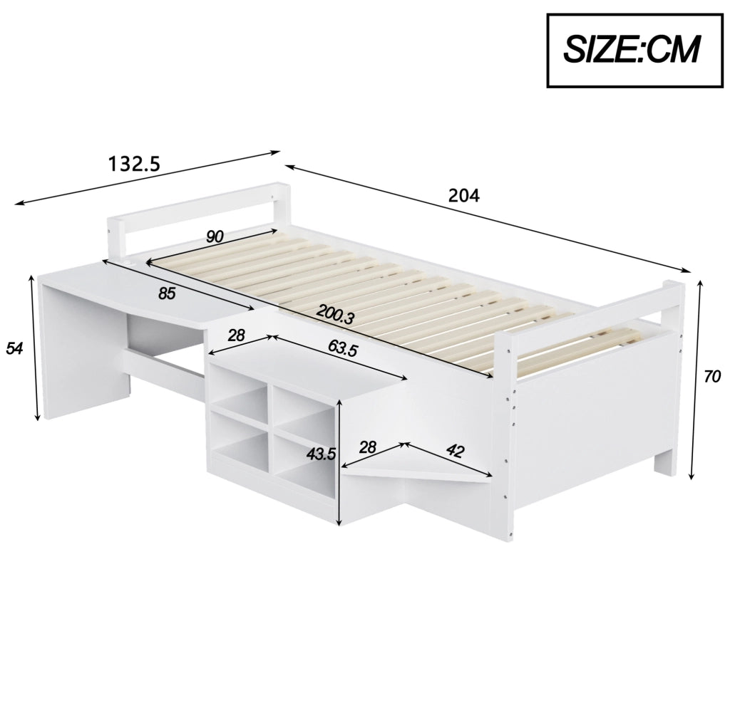 Letto multifunzione 90x200 cm bianco con scrivania e USB