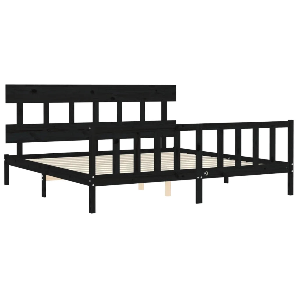 Giroletto con Testiera Nero 200x200 cm in Legno Massello 3193360
