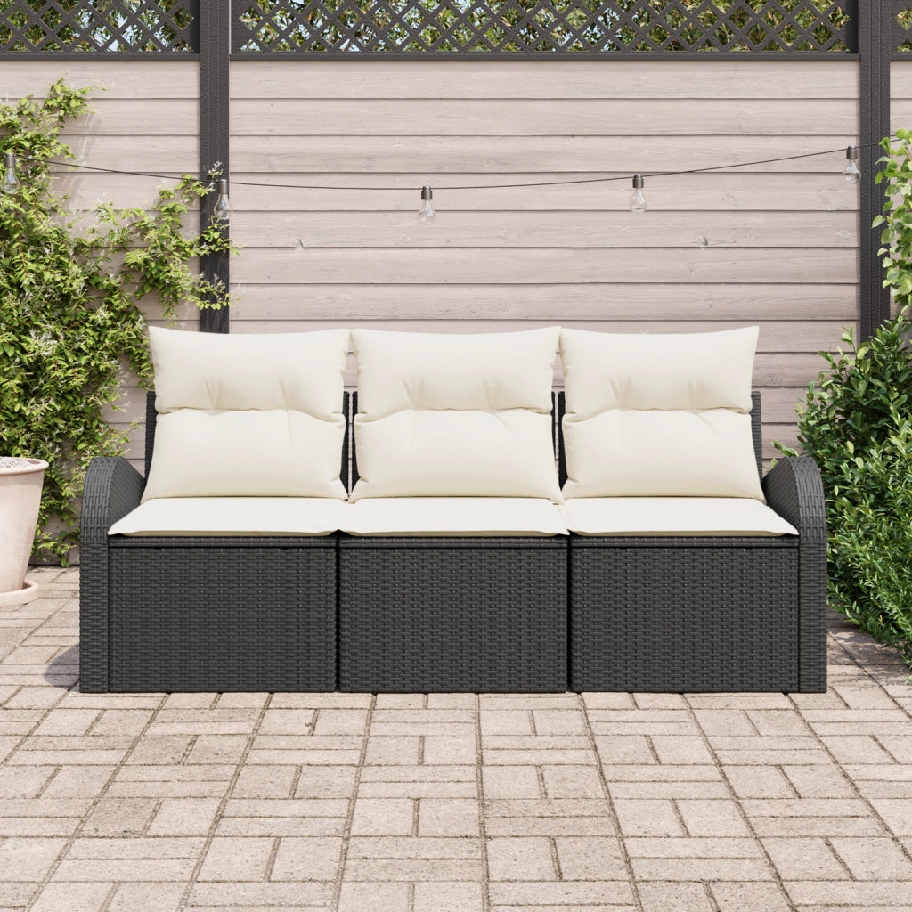Set di Divano da Giardino 3 Pezzi con Cuscini Nero Polyrattan
